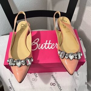 BUTTER PRE-LOVED AUTHENTIC ROSE PINK GENUINE LEATHER CRYSTALS EMBELLISHED FLATS